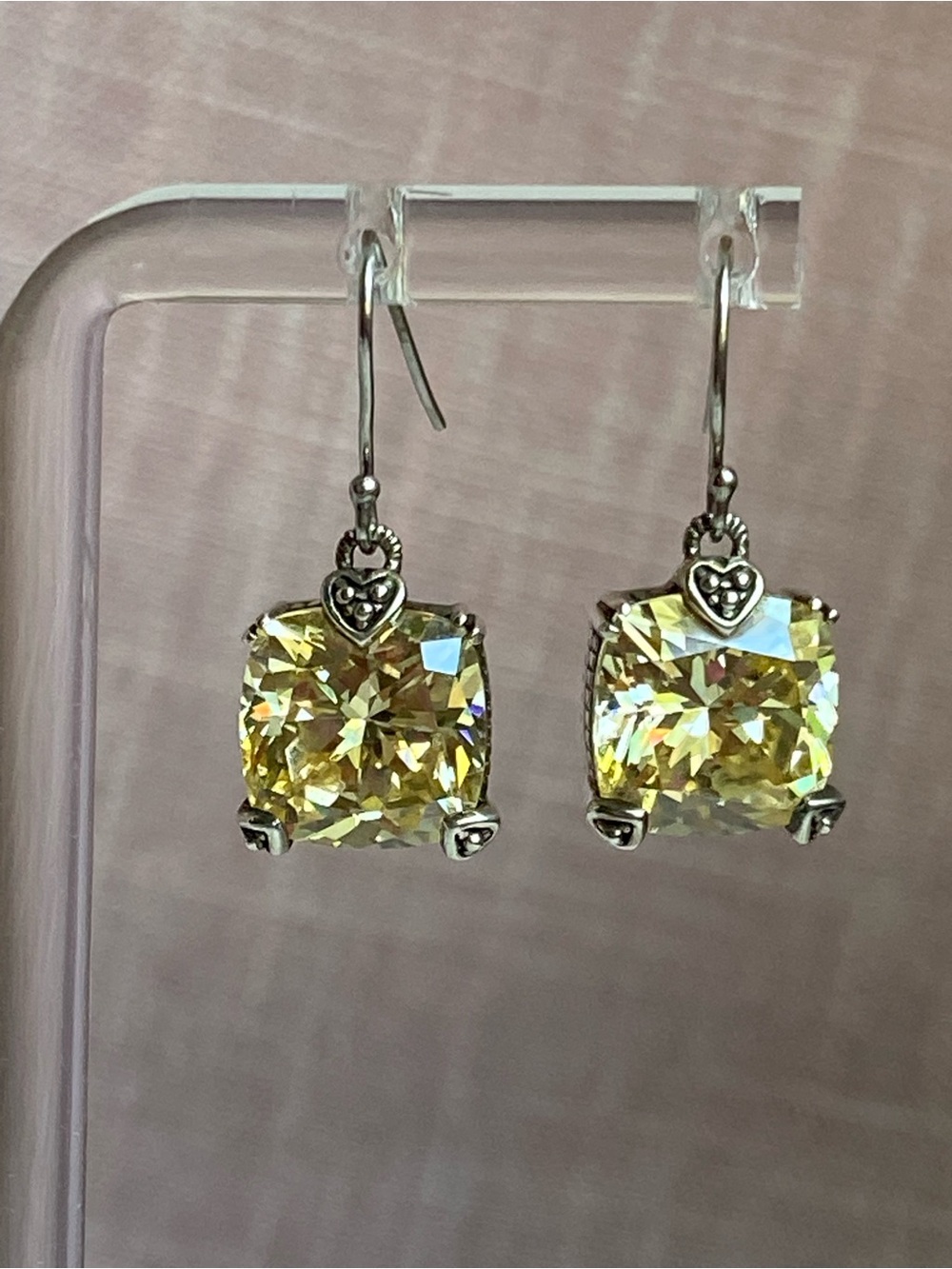 Judith Ripka Cushion-Cut Natural Canary Quartz Drop Earrings